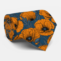 Orange poppies on dark blue
