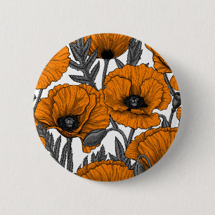 Orange poppies on white 6 cm round badge