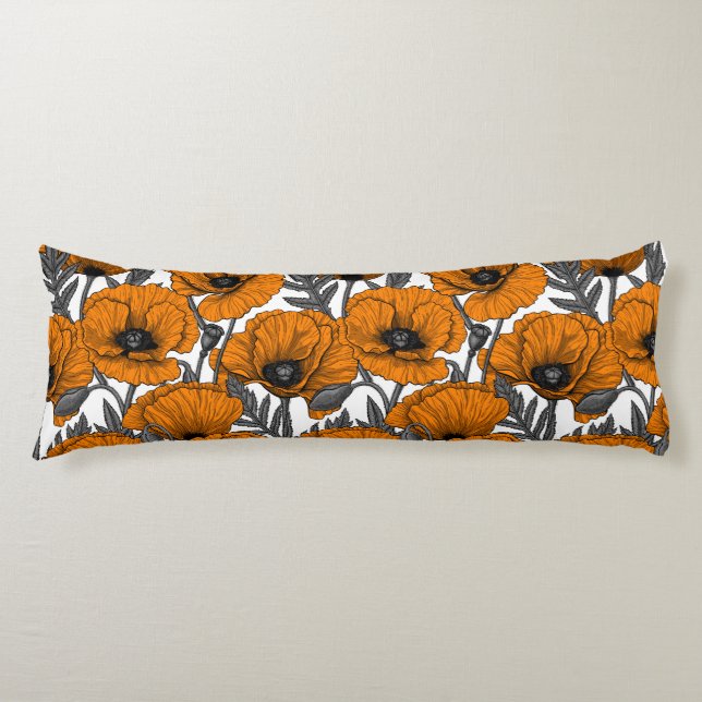 Orange poppies on white body cushion (Front)