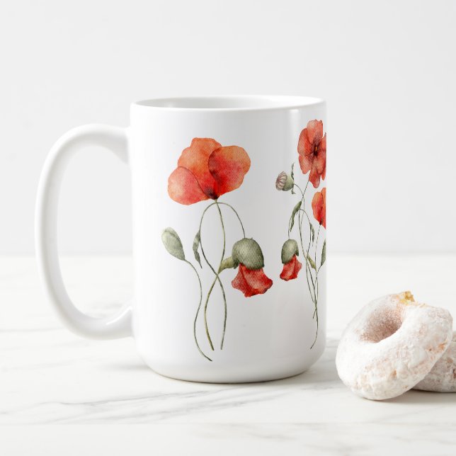 Orange Poppies on White  Coffee Mug (With Donut)