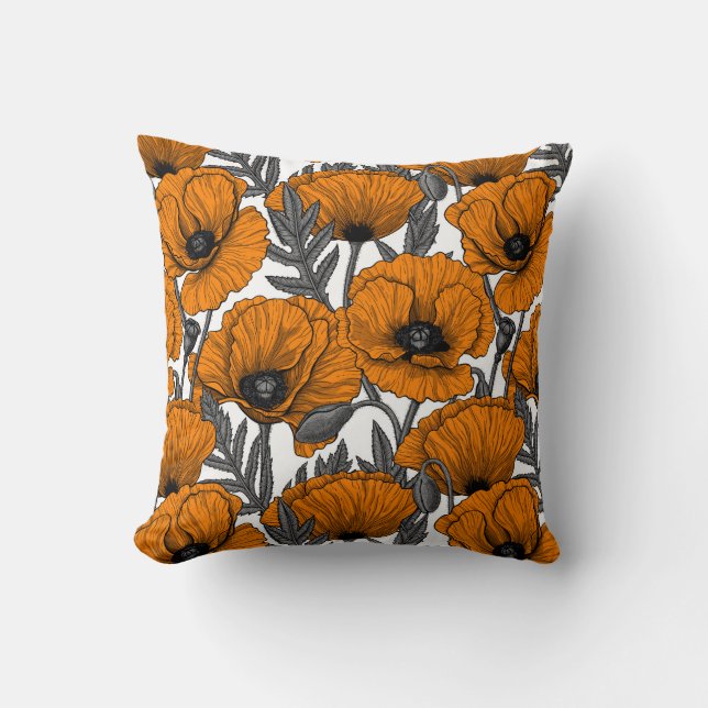 Orange poppies on white cushion (Front)