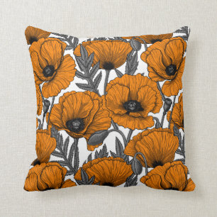 Orange poppies on white cushion