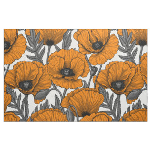 Orange poppies on white fabric