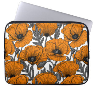 Orange poppies on white laptop sleeve