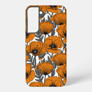 Orange poppies on white samsung galaxy case