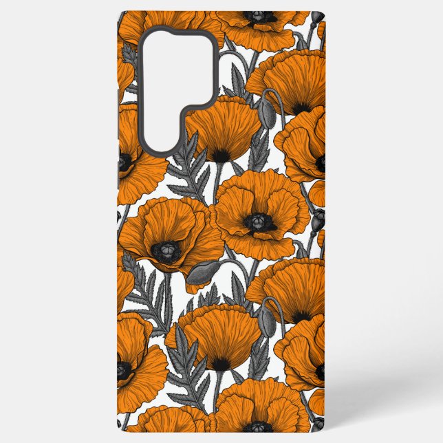 Orange poppies on white samsung galaxy s22 ultra case (Back)