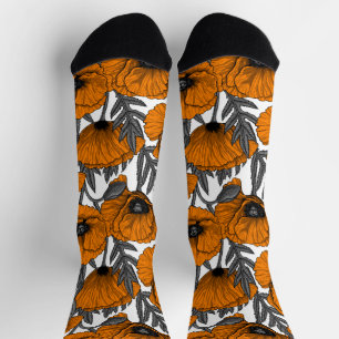 Orange poppies on white socks