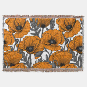 Orange poppies on white throw blanket