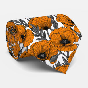 Orange poppies on white tie