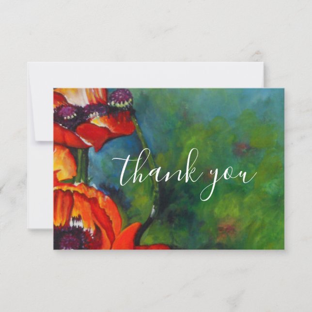 Orange Poppies Painting Thank You Card (Front)