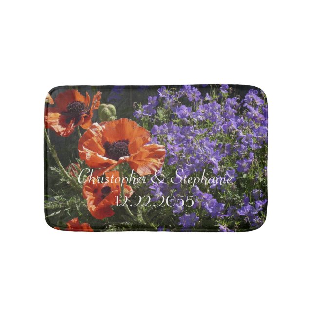 Orange Poppies Personalised Plush Bath Mat (Front)