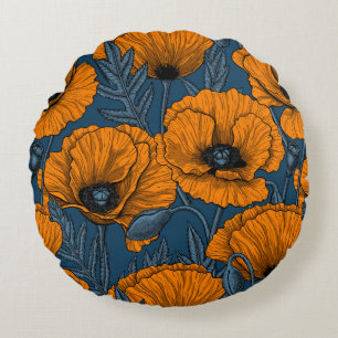 Orange poppies round cushion