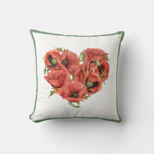 Orange Poppies Rustic Floral Wreath Cushion