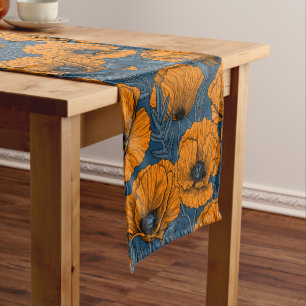 Orange poppies short table runner