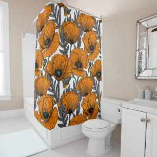 Orange poppies shower curtain
