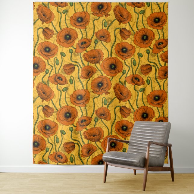 Orange Poppies Tapestry (In Situ)