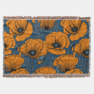 Orange poppies throw blanket