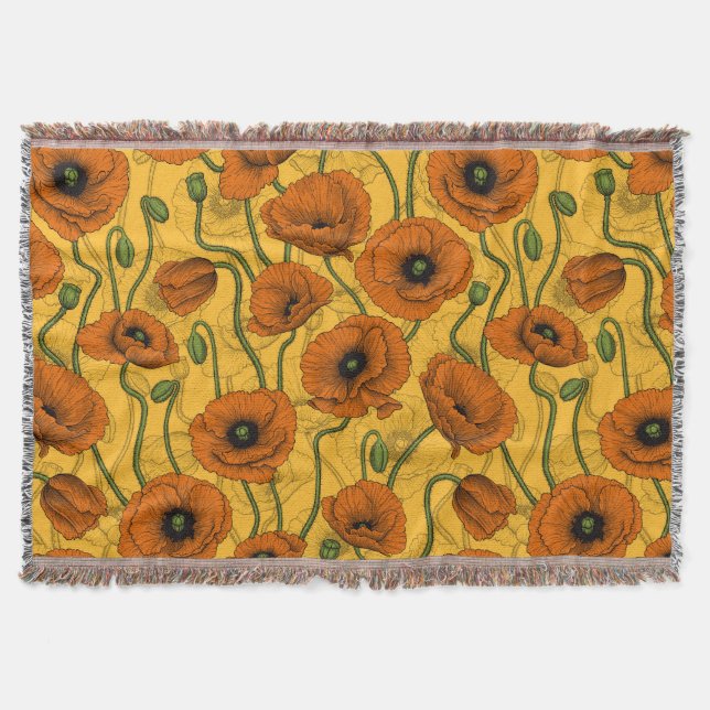 Orange Poppies Throw Blanket (Front)