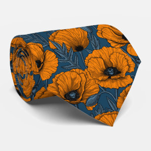 Orange poppies tie