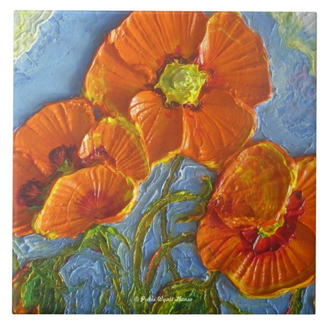 Orange Poppies Tile (Front)