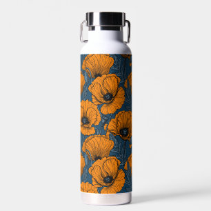 Orange poppies water bottle
