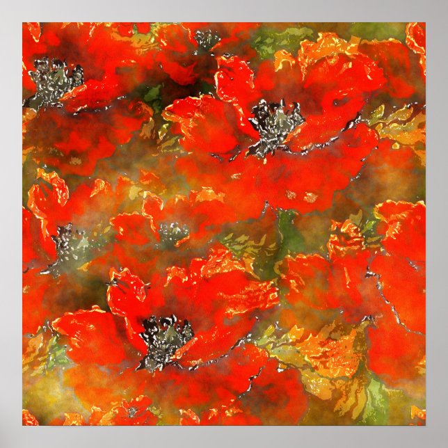 Orange Poppies Watercolor Pattern Poster (Front)