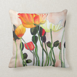 Orange poppies watercolour flower art cushion