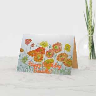 Orange Poppies Watercolour Happy Birthday Card