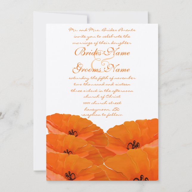 Orange Poppies Wedding Invitation (Front)