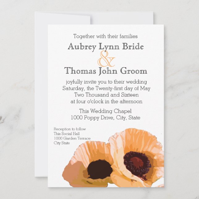 Orange Poppies Wedding Invitation (Front)