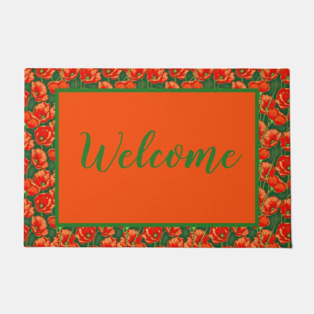 Orange poppies Welcome Door Mat (Front)
