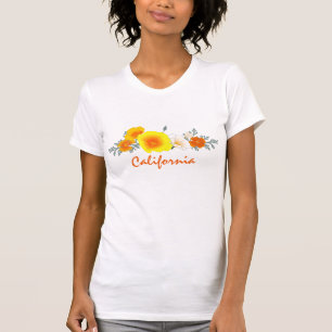 Orange Poppies with California Text T-Shirt