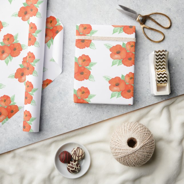 Orange Poppies Wrapping Paper (Crafts)