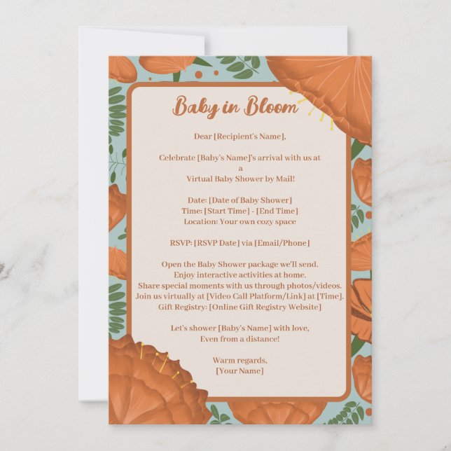 Orange Poppy Baby Shower by Distance Invitation (Front)