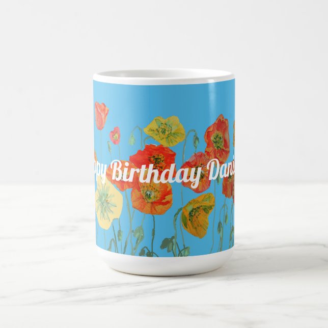 Orange Poppy Floral Flowers Shabby floral art Mug (Center)