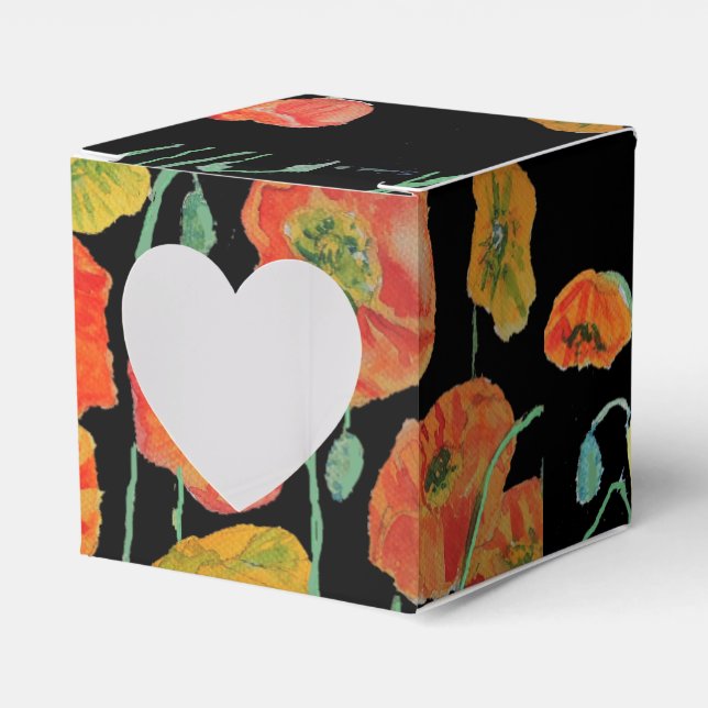 Orange Poppy  Floral Wedding Cake Favour Box (Front Side)