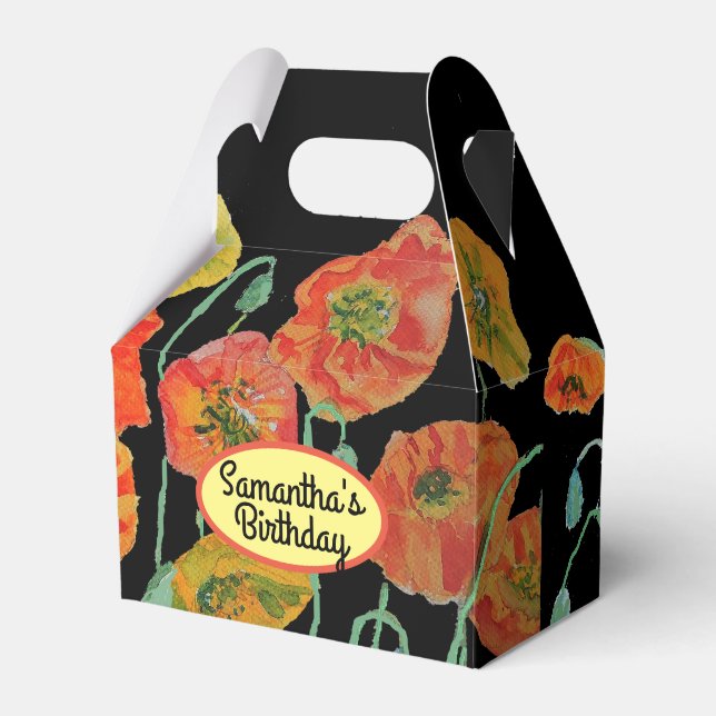 Orange Poppy  Floral Wedding Cake Favour Box (Front Side)