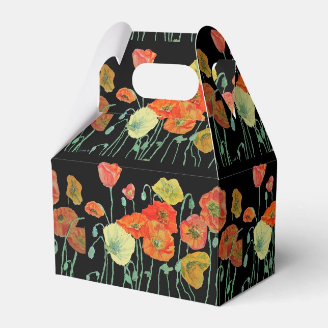 Orange Poppy  Floral Wedding Cake Favour Box (Front Side)