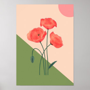 Orange Poppy Flower Botanical Wall Art