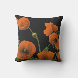 Orange Poppy Flower Colourful Floral Abstract Blac Cushion