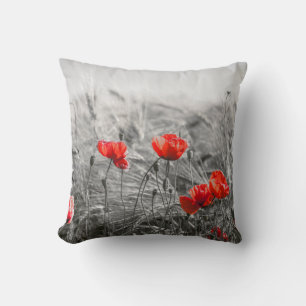 Orange Poppy Flower Field Minimalist Photography Cushion