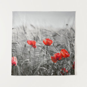 Orange Poppy Flower Field Minimalist Photography Tapestry