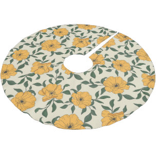 Orange Poppy Flower Pattern Brushed Polyester Tree Skirt