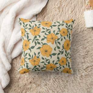 Orange Poppy Flower Pattern Cushion