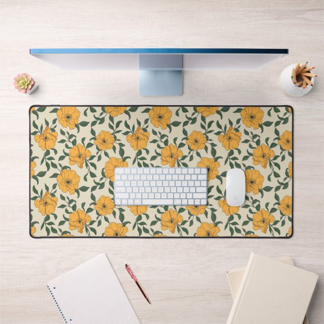 Orange Poppy Flower Pattern Desk Mat (Office 1)