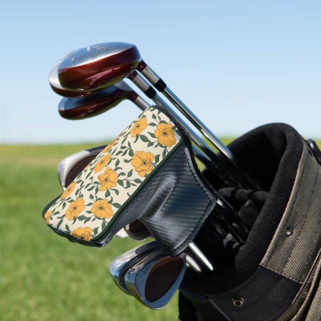Orange Poppy Flower Pattern Golf Head Cover (In Situ)