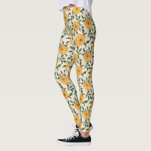 Orange Poppy Flower Pattern Leggings