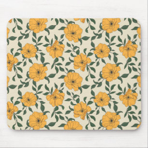 Orange Poppy Flower Pattern Mouse Pad