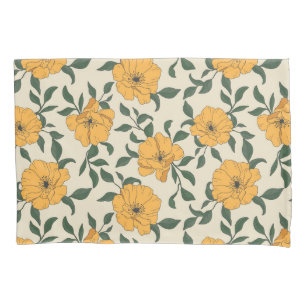 Orange Poppy Flower Pattern Pillowcase