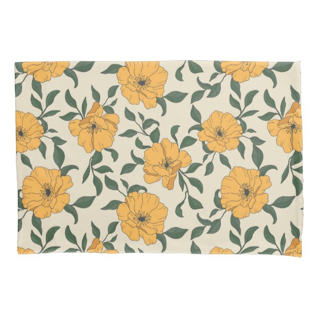 Orange Poppy Flower Pattern Pillowcase (Front)